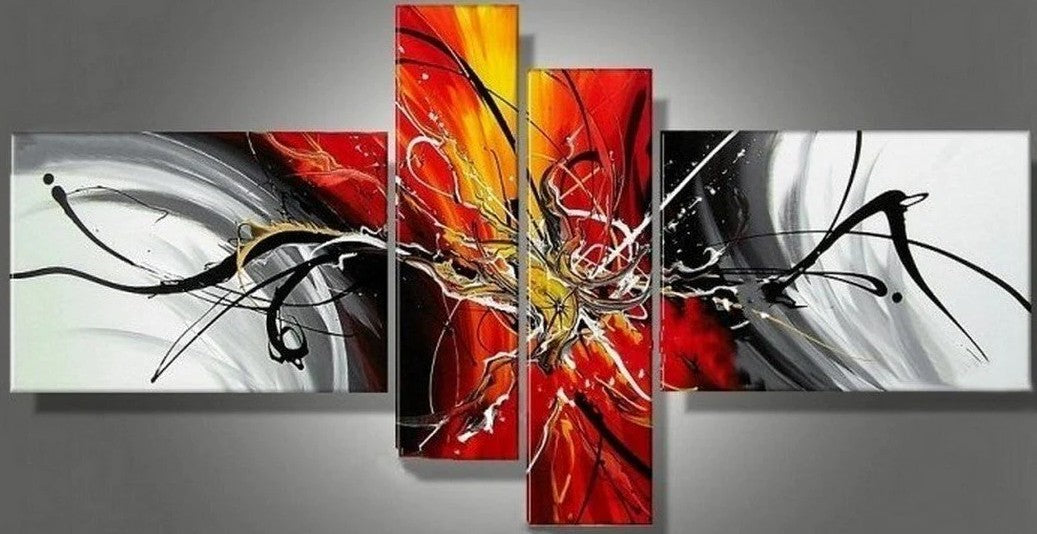 Simple Canvas Art Painting, Modern Abstract Painting, Acrylic Painting for Living Room, 4 Piece Wall Art, Contemporary Acrylic Paintings