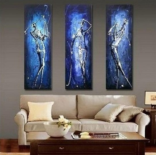 3 Piece Wall Art Painting, Golf Player Painting, Sports Abstract Painting, Bedroom Abstract Painting, Acrylic Canvas Painting for Sale
