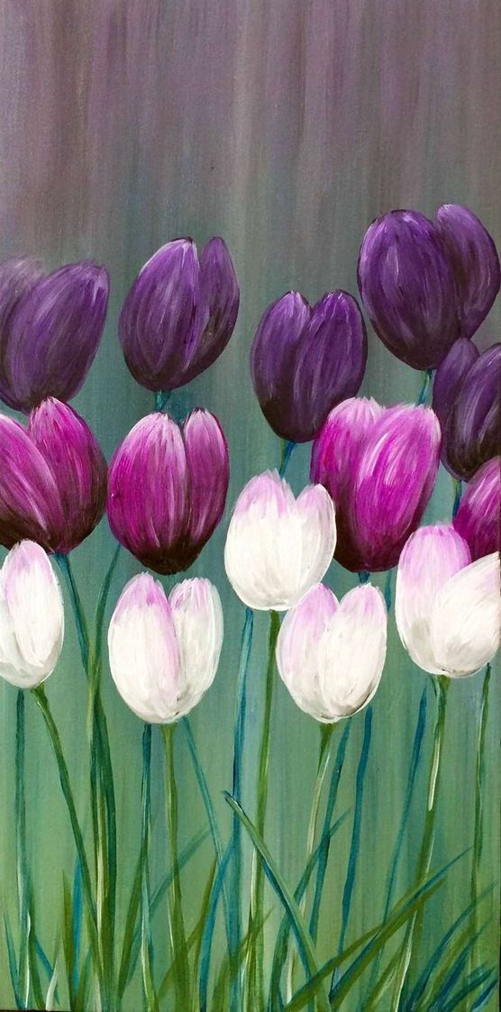 Easy Flower Oil Painting Ides for Kids, Tulip Paintings, Still Life Painting, Easy Flower Painting Ideas for Beginners, Easy Acrylic Flower Paintings, Simple Abstract Flower Painting Ideas