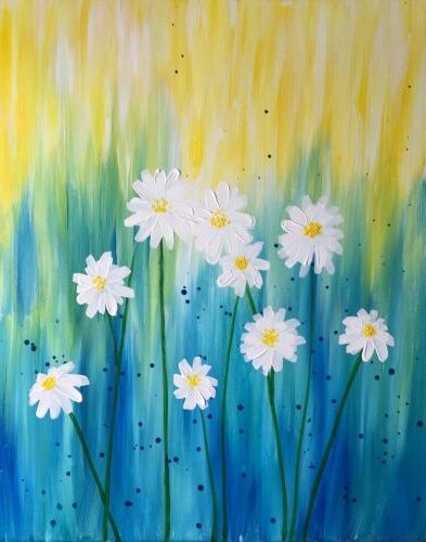 Simple Abstract Flower Painting Ideas, White Daisy Flower Painting, Easy Flower Oil Painting Ides for Kids, Easy Flower Painting Ideas for Beginners, Easy Acrylic Flower Paintings