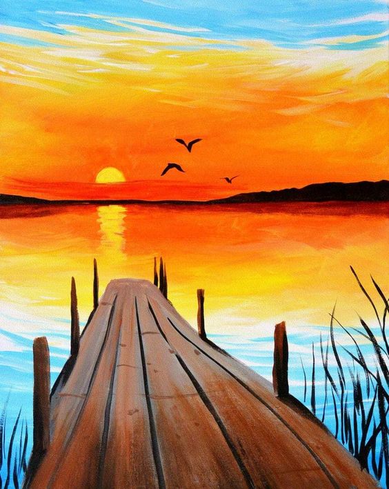 Easy Sunset Paintings, Easy Landscape Painting Ideas for Beginners, Easy Canvas Painting Ideas, Easy Acrylic Painting Ideas, Simple Oil Painting Ideas for Kids