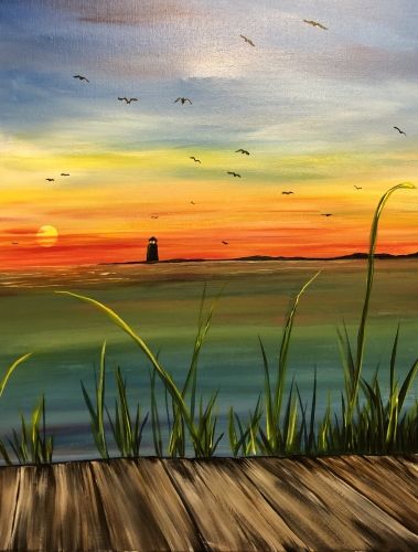 Easy Landscape Painting Ideas for Beginners, Lighthouse Painting, Easy Canvas Painting Ideas, Easy Acrylic Painting Ideas, Simple Oil Painting Ideas for Kids
