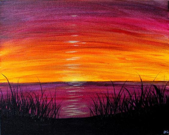 Easy Sunset Paintings, Easy Landscape Painting Ideas for Beginners, Easy Tree Paintings, Easy Canvas Painting Ideas, Easy Acrylic Painting Ideas, Simple Oil Painting Ideas for Kids