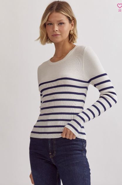 Ribbed Long Sleeve Top - White