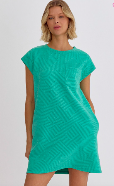 Textured Round Neck Dress - Mint - Regular & Plus Sizes