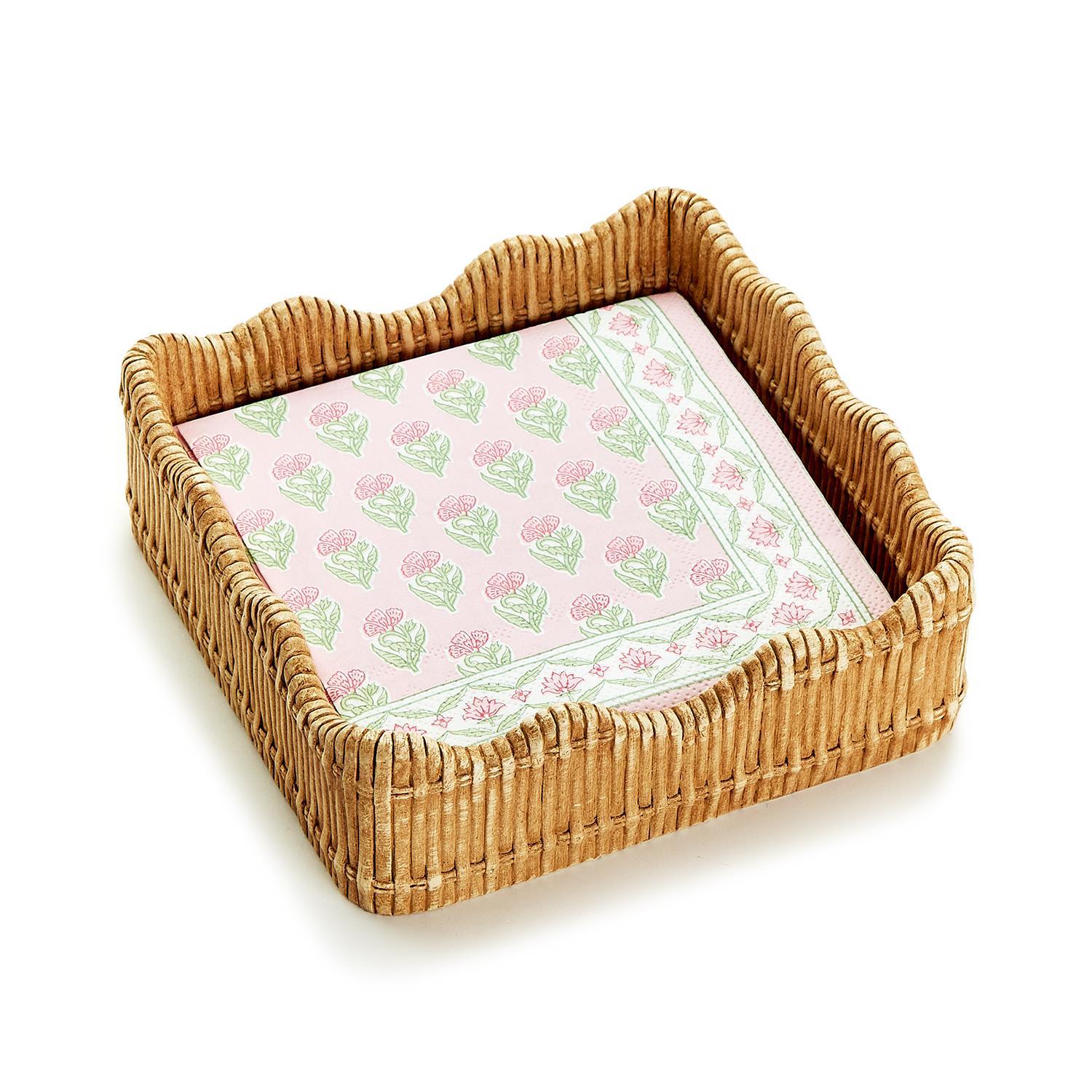 Scalloped Edge Basket Weave Cocktail Napkin Holder