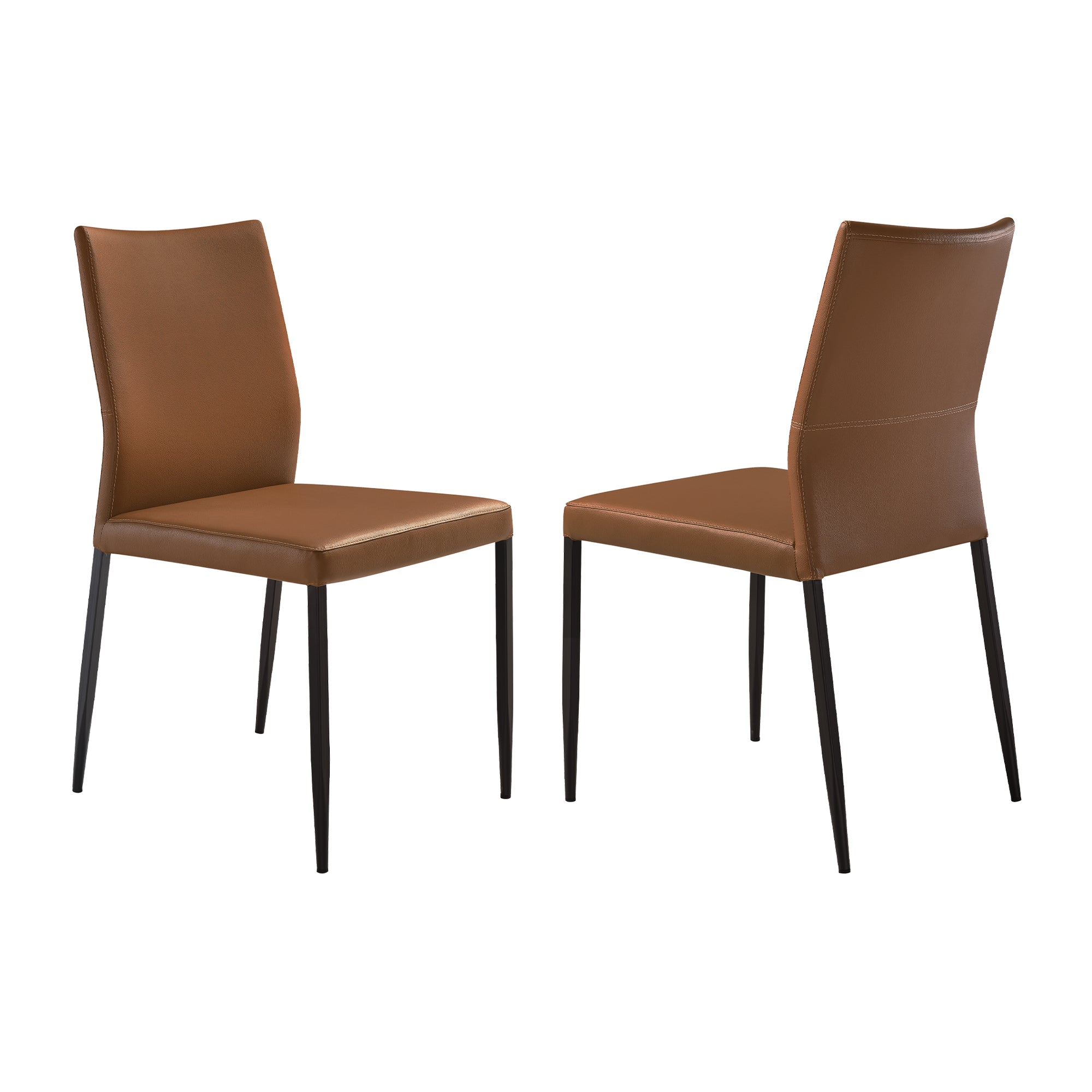 Kash Upholstered Dining Chair in Brown Faux Leather with Black Metal Legs - Set of 2 By Armen Living