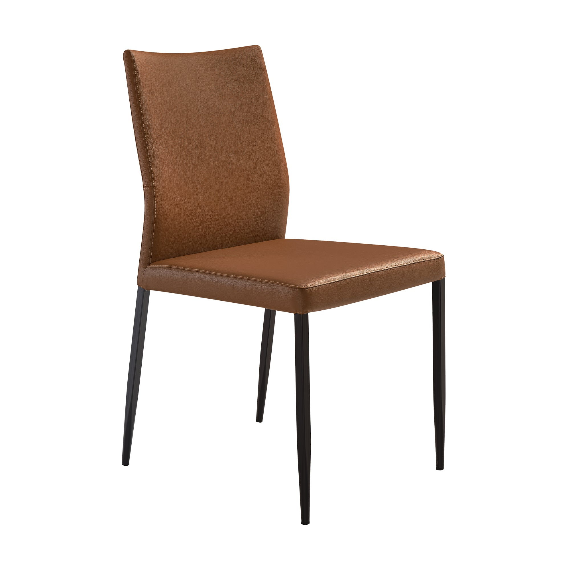 Kash Upholstered Dining Chair in Brown Faux Leather with Black Metal Legs - Set of 2 By Armen Living