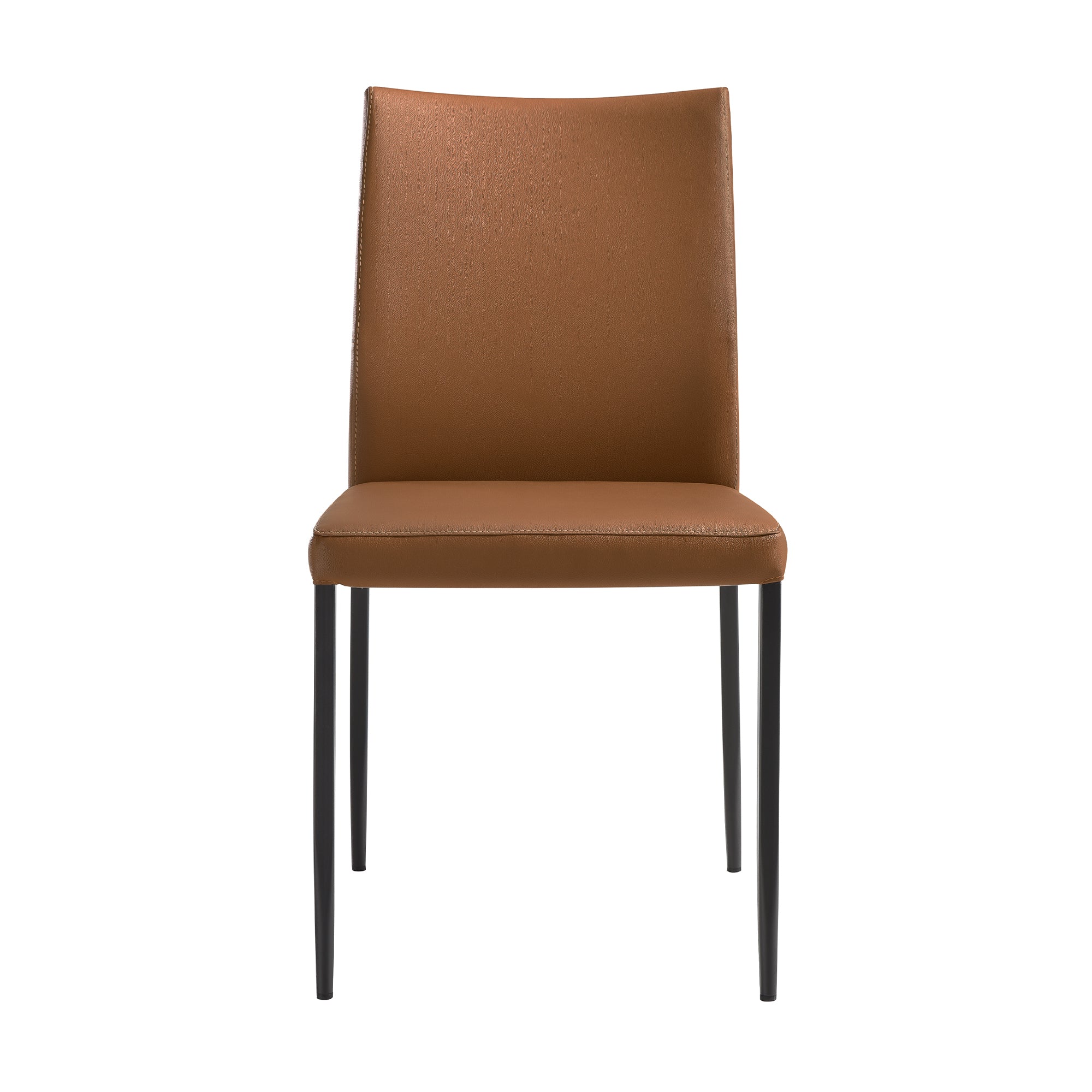Kash Upholstered Dining Chair in Brown Faux Leather with Black Metal Legs - Set of 2 By Armen Living
