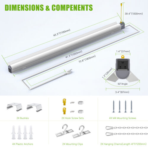 2 Pack 60w LED Shop Light Linkable 7800 Lumens 5k Daylight White 5yr Warranty