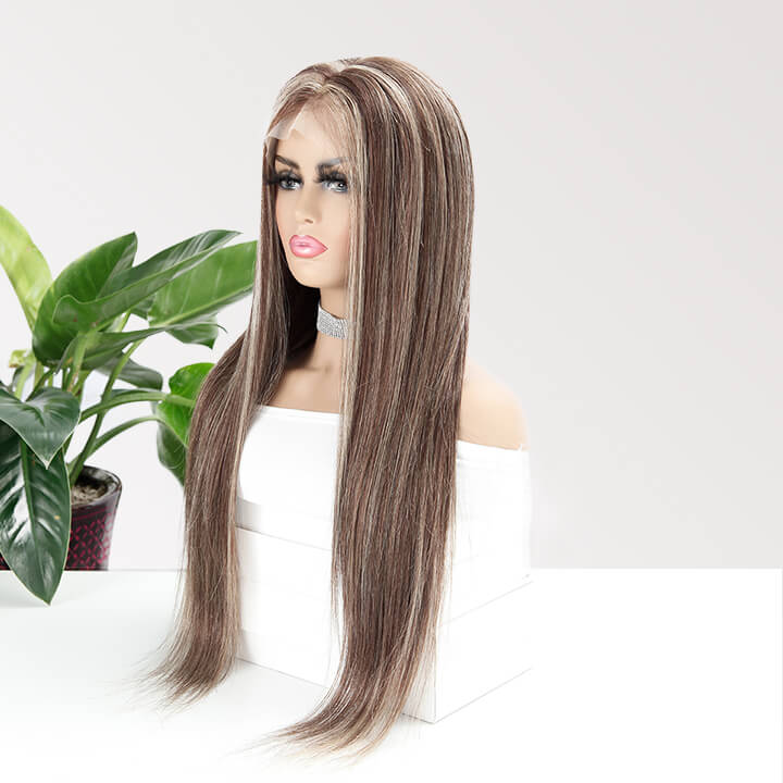 13x4 Highlight Lace Front Wigs Brazilian Remy Straight Colored Human Hair Wigs P6/27