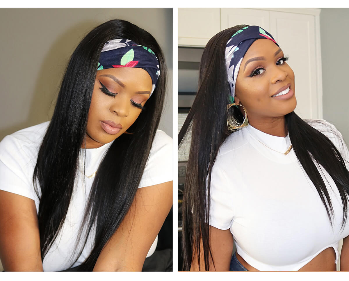 Affordable Headband Wig Brazilian Silky Straight Human Hair Wigs With Adjustable Headband (COUPON CODENEW10, $10 OFF)