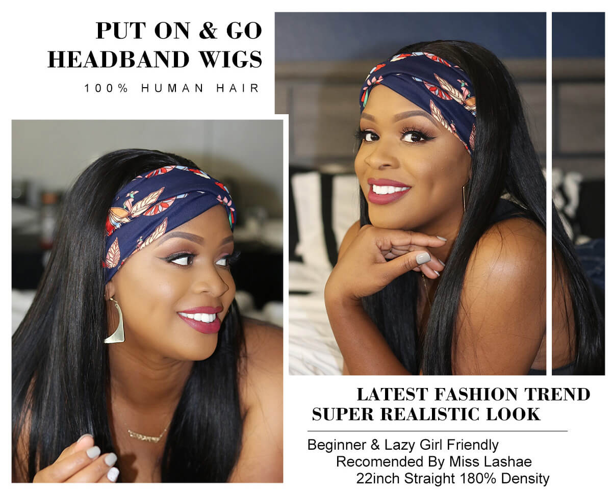 Affordable Headband Wig Brazilian Silky Straight Human Hair Wigs With Adjustable Headband (COUPON CODENEW10, $10 OFF)