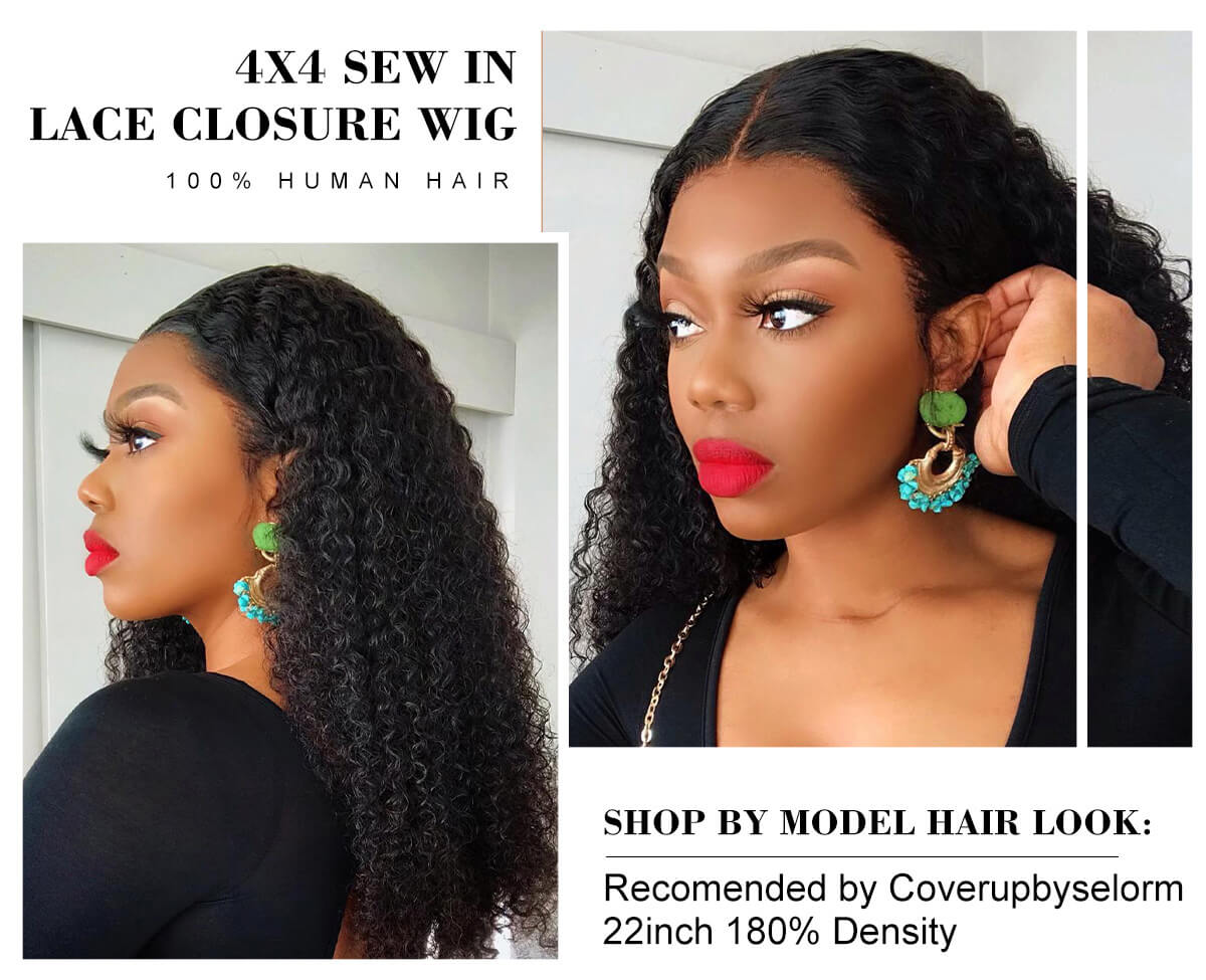 Afro Kinky Curly 4x4 Lace Closure Human Hair Wigs For Black Women Remy Brazilian Curly Hair Closure Wig