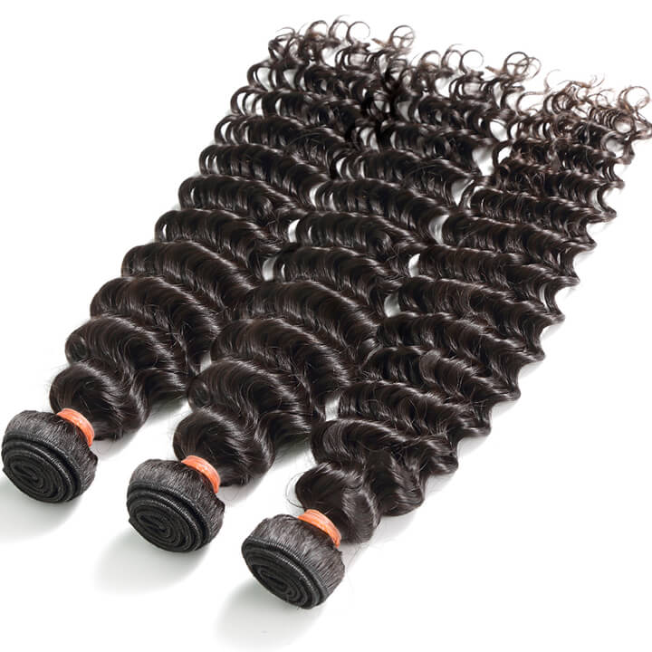 Deep Wave Bundles With Closure Brazilian Curly 100% Human Hair Bundles With Lace Closure