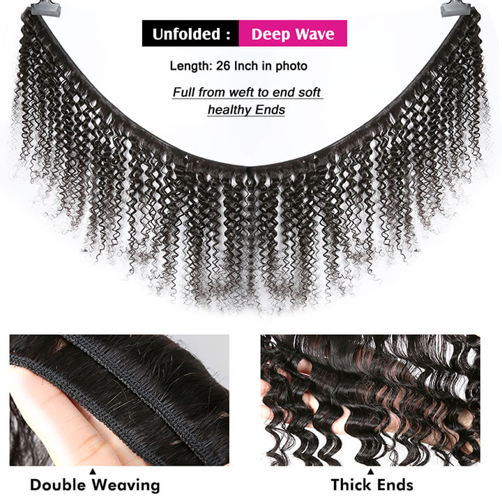Deep Wave Bundles With Closure Brazilian Curly 100% Human Hair Bundles With Lace Closure