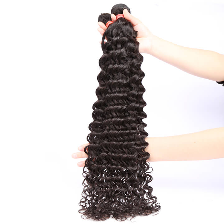 Deep Wave Bundles With Closure Brazilian Curly 100% Human Hair Bundles With Lace Closure