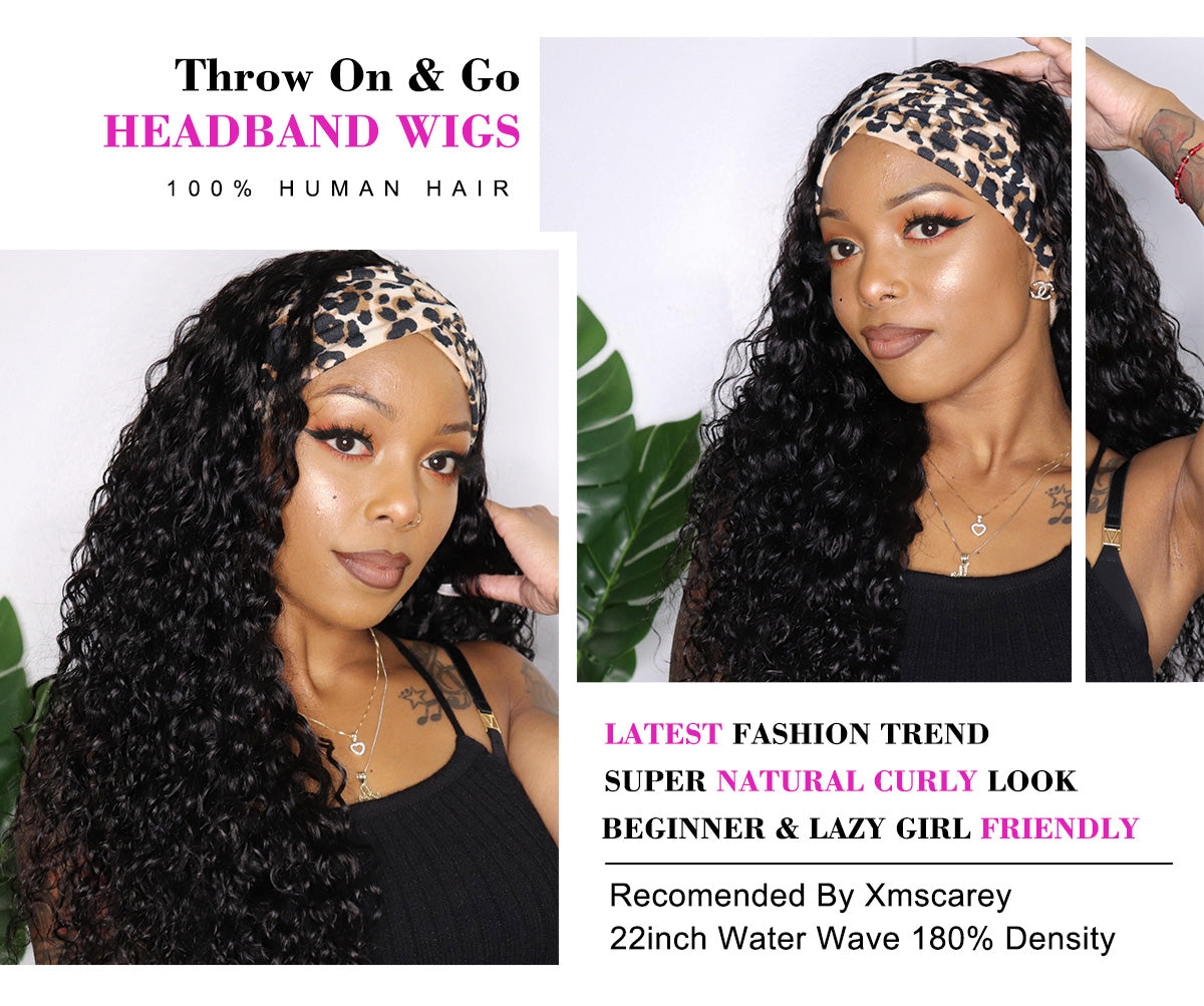 Headband Wig Water Wave Human Hair Wigs Non Lace Front Wig For Women Gluless Brazilian Virgin Hair Wigs (COUPON CODENEW10, $10 OFF)