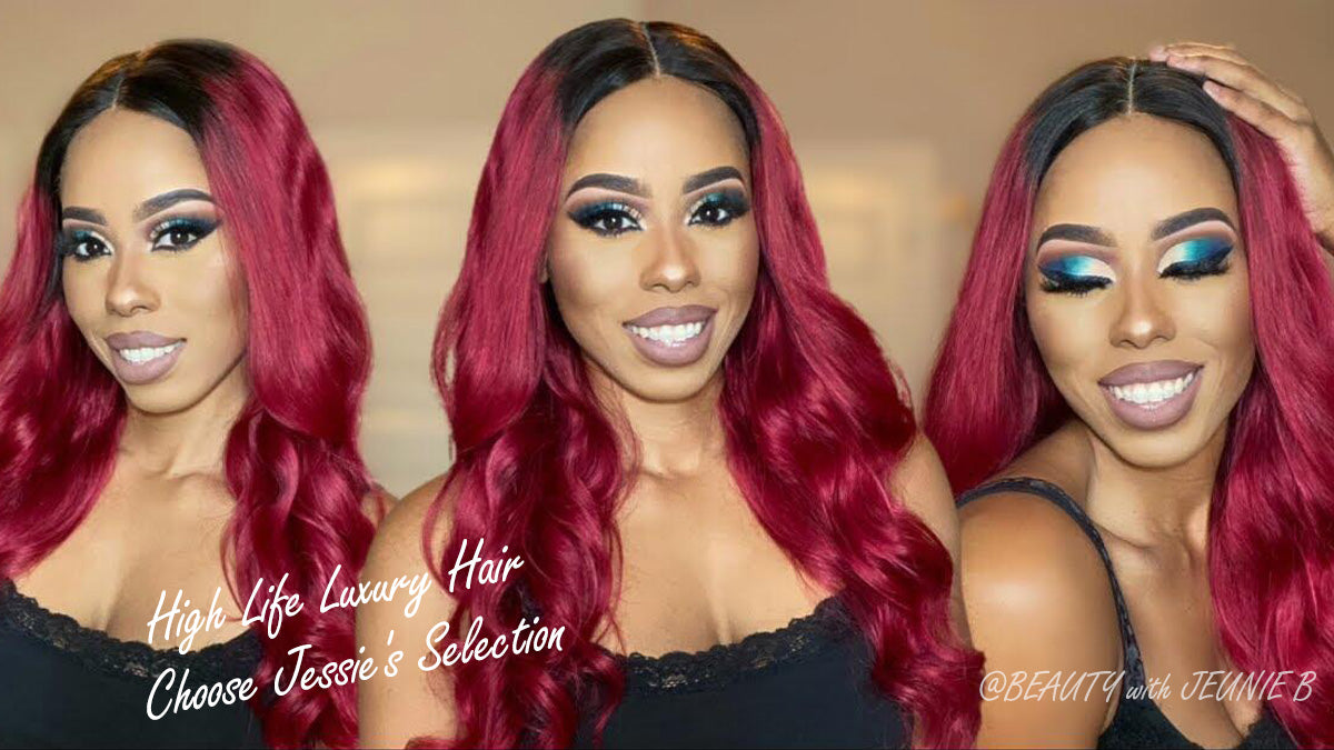 JEUNIE B T1b99j HD Lace Front Wigs 13x5x1 Ombre Burgundy Colored Body Wave Human Hair Wigs