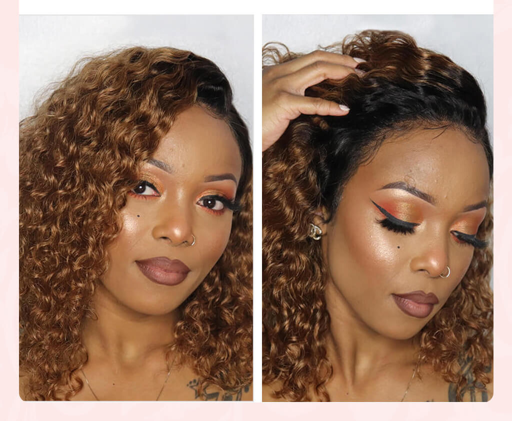 Ombre Honey Blonde Short Human Hair Wigs 1b30 #1b99j Brazilian Curly Lace Front Wigs Burgundy Water Wave Bob Wigs For Black Women #1b