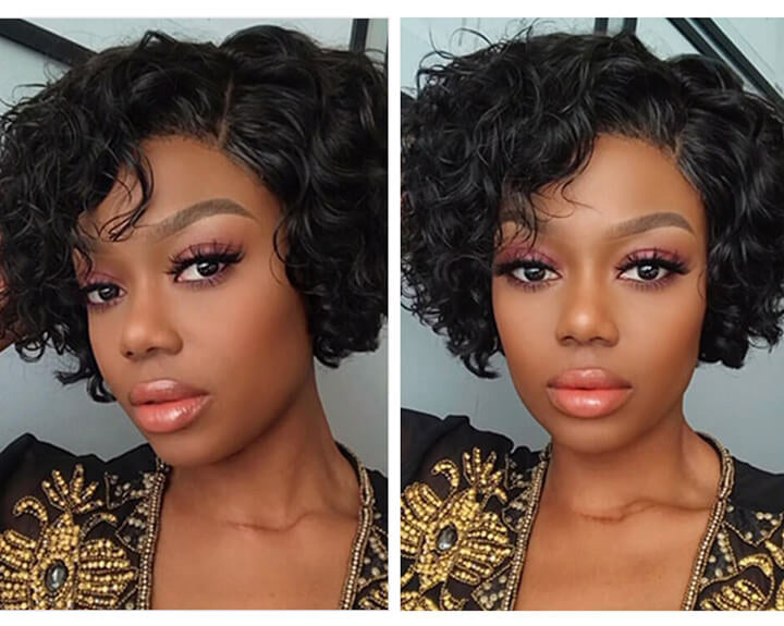 Short Curly Pixie Cut Bob Wigs Brazilian Curly Human Hair Lace Closure Wigs For African American Black Women