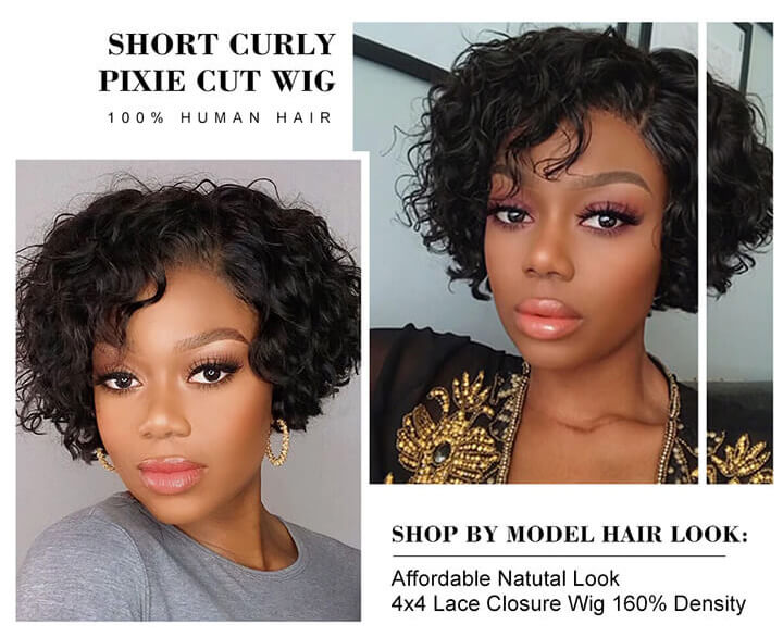 Short Curly Pixie Cut Bob Wigs Brazilian Curly Human Hair Lace Closure Wigs For African American Black Women
