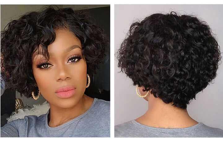 Short Curly Pixie Cut Bob Wigs Brazilian Curly Human Hair Lace Closure Wigs For African American Black Women