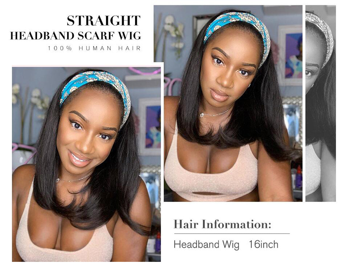 Straight Headband Wig Glueless Human Hair Bob Wigs for black women