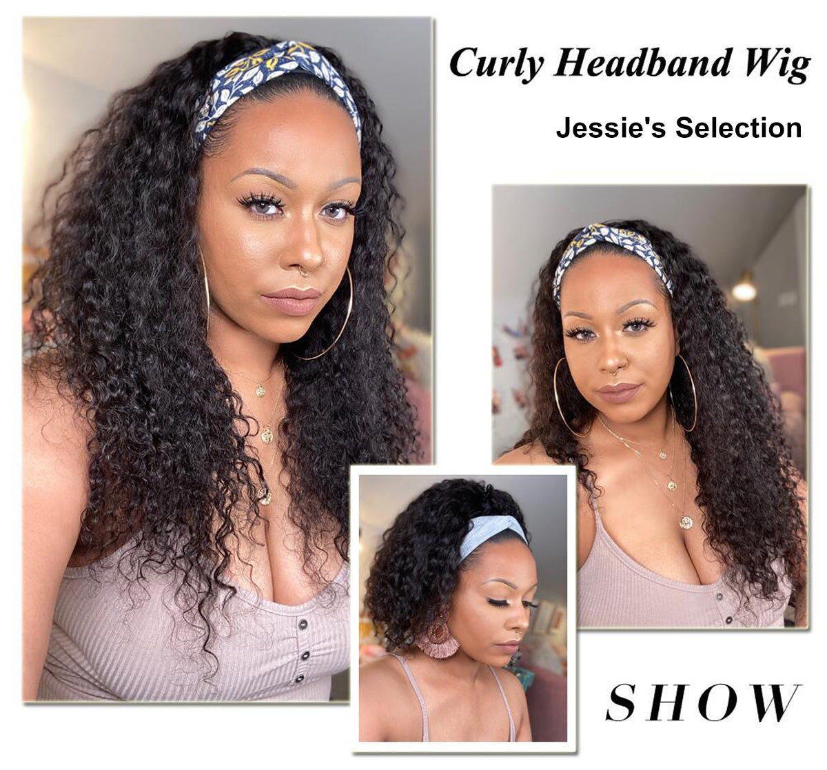 curly headband human hair wigs