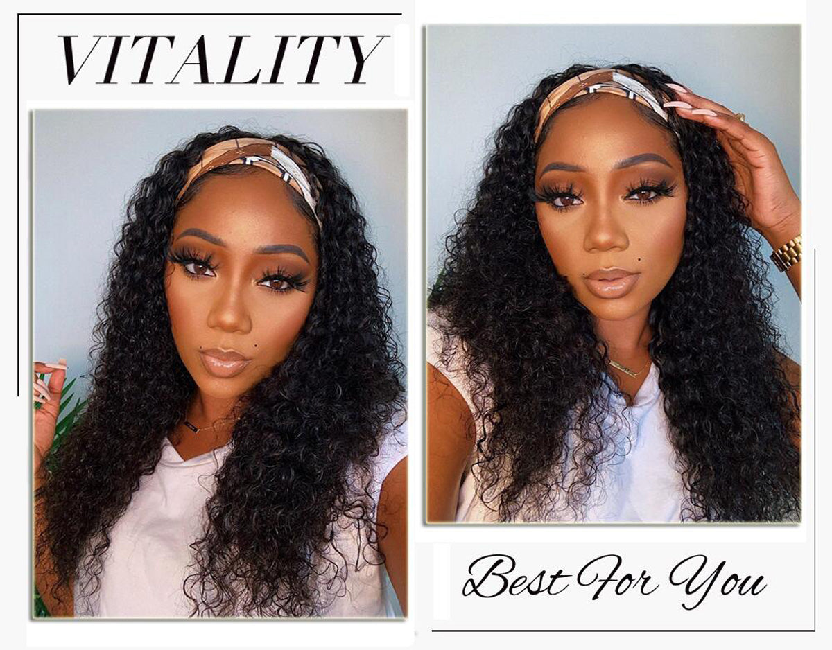 curly headband human hair wigs
