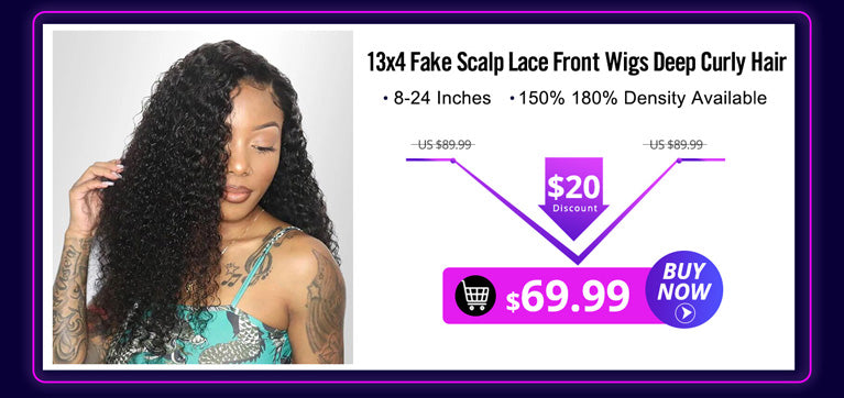 13x4 Fake Scalp Lace Front Wigs Pre plucked Brazilian Deep Curly 100% Human Hair Wigs Glueless Lace Wigs