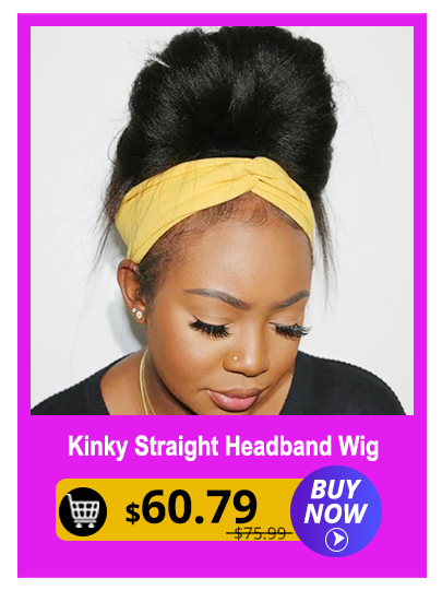 Glueless Head Band Wig Brazilian Human Hair Kinky Straight Wigs (GET FREE TRENDY HEADBAND)