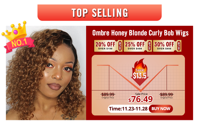 Ombre Honey Blonde Curly Bob Wigs