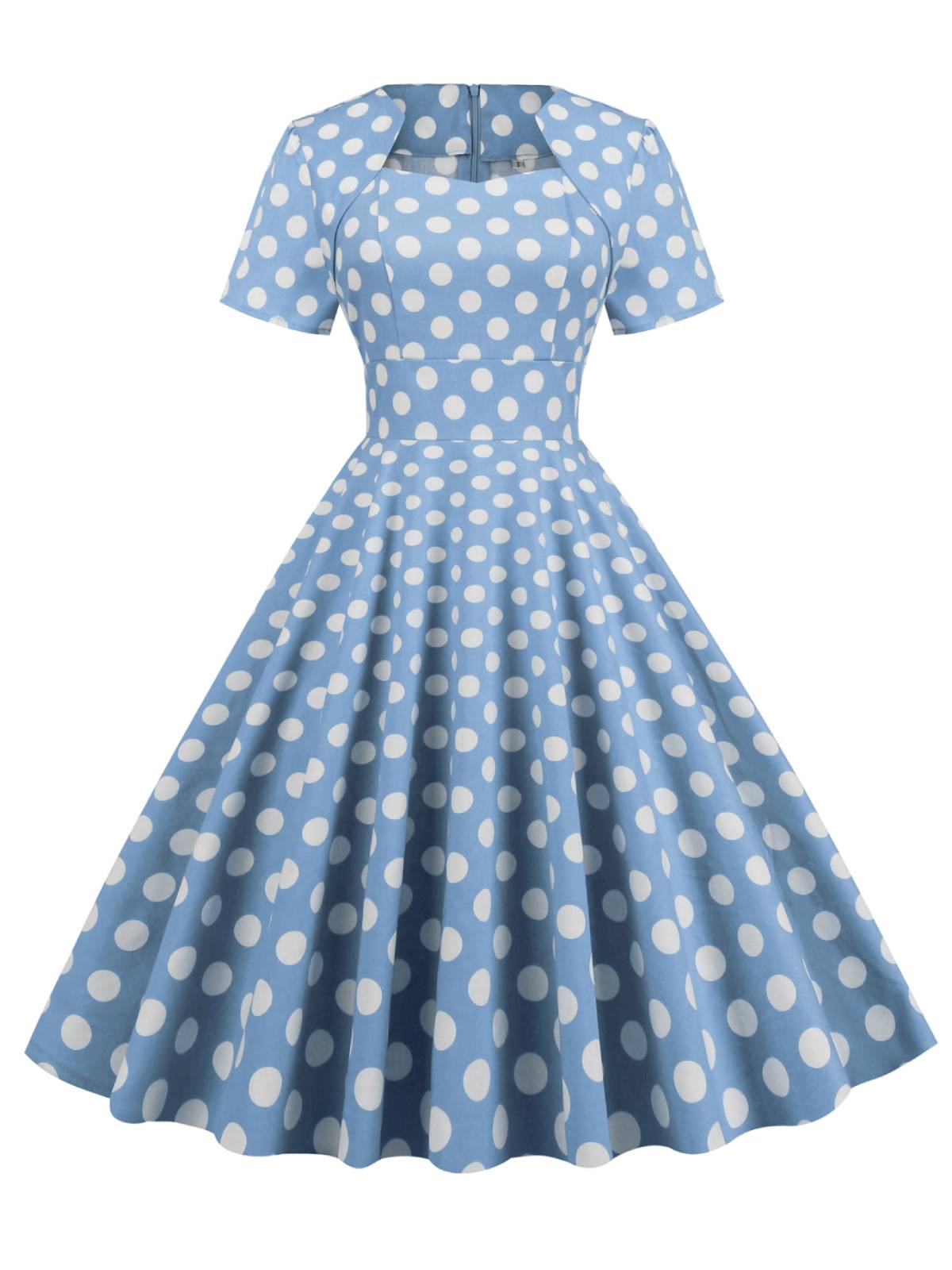 Robe Vintage Évasée Bleue à Pois Des Années 1950