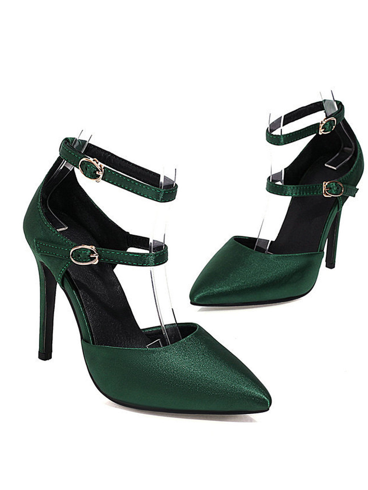 Chaussures à Talons Hauts Pointues En Satin Vert Foncé