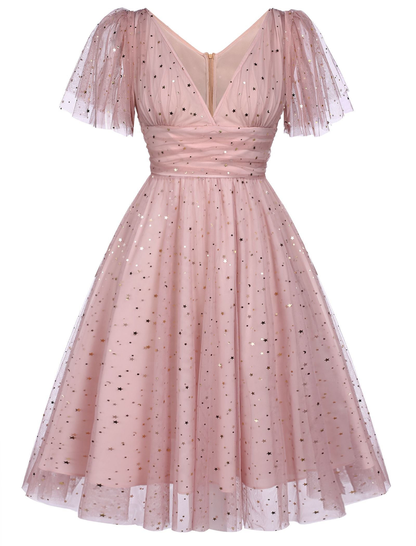 Robe Années 50 Trapèze Rose En Dentelle à Paillettes Étoilées