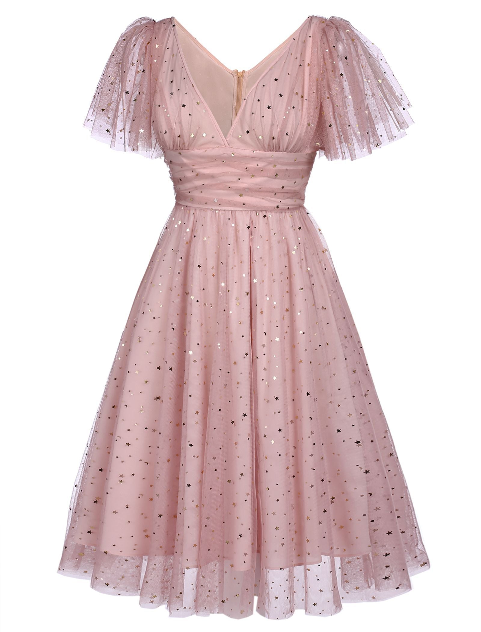 Robe Années 50 Trapèze Rose En Dentelle à Paillettes Étoilées