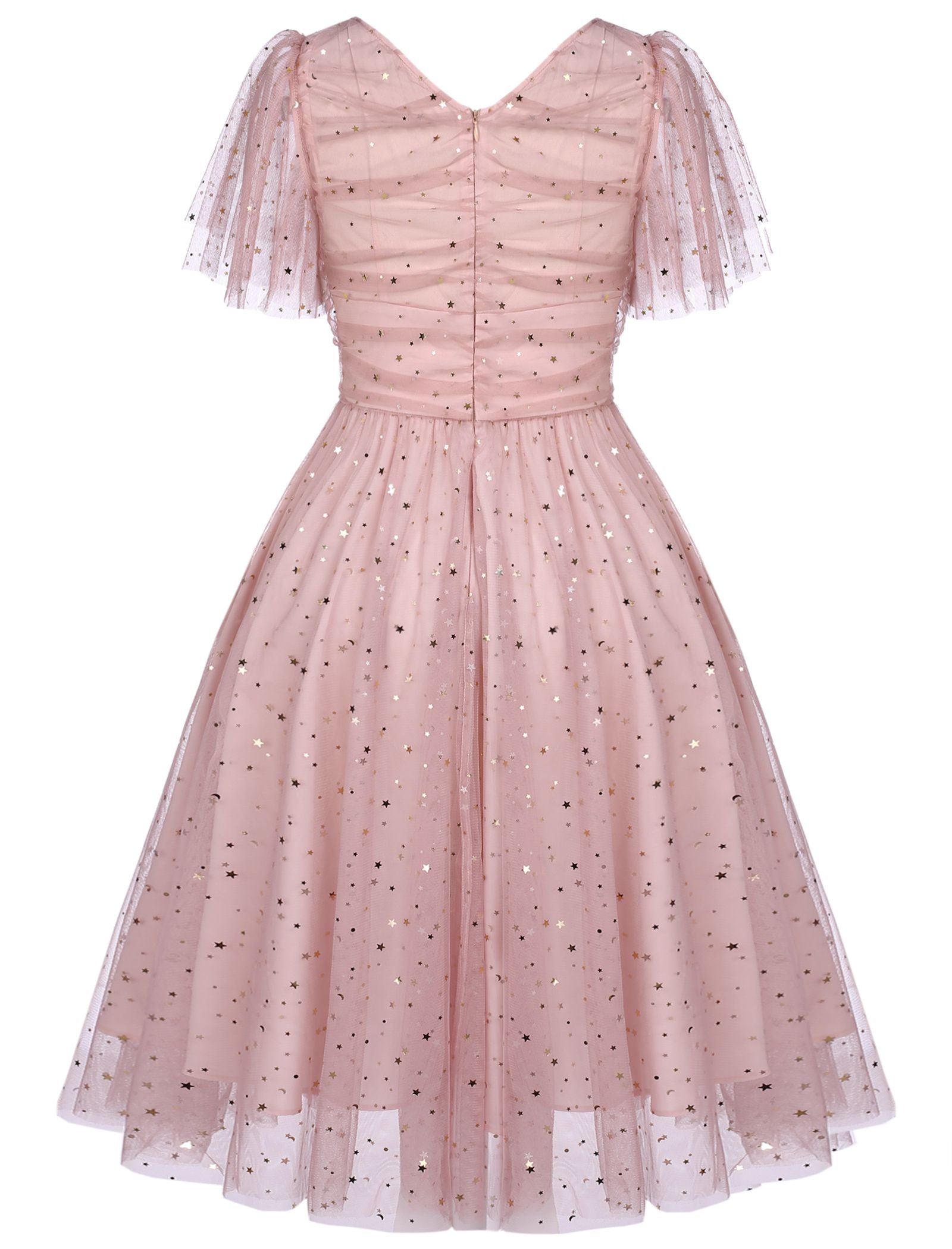 Robe Années 50 Trapèze Rose En Dentelle à Paillettes Étoilées