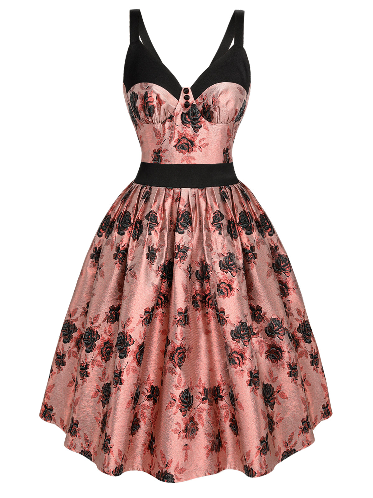 Robe Trapèze En Satin Gaufré Rose Des Années 1950