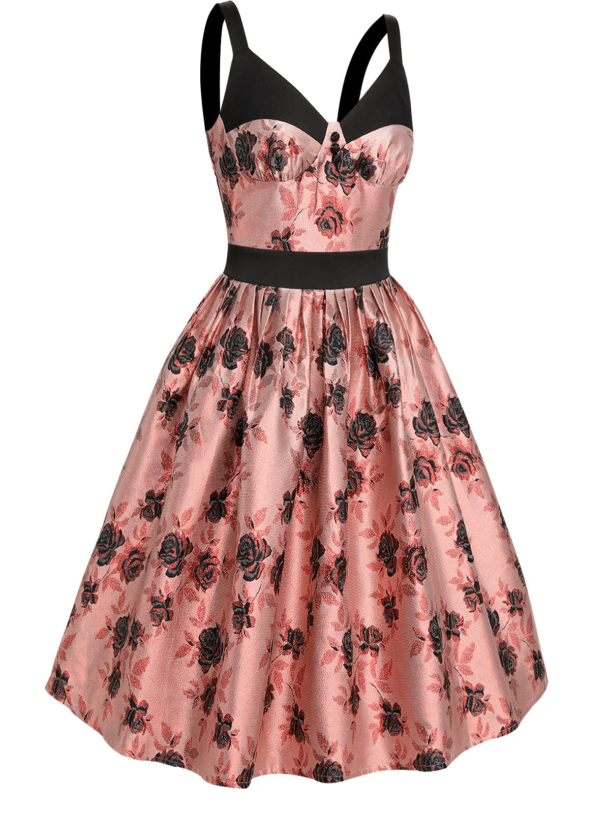 Robe Trapèze En Satin Gaufré Rose Des Années 1950