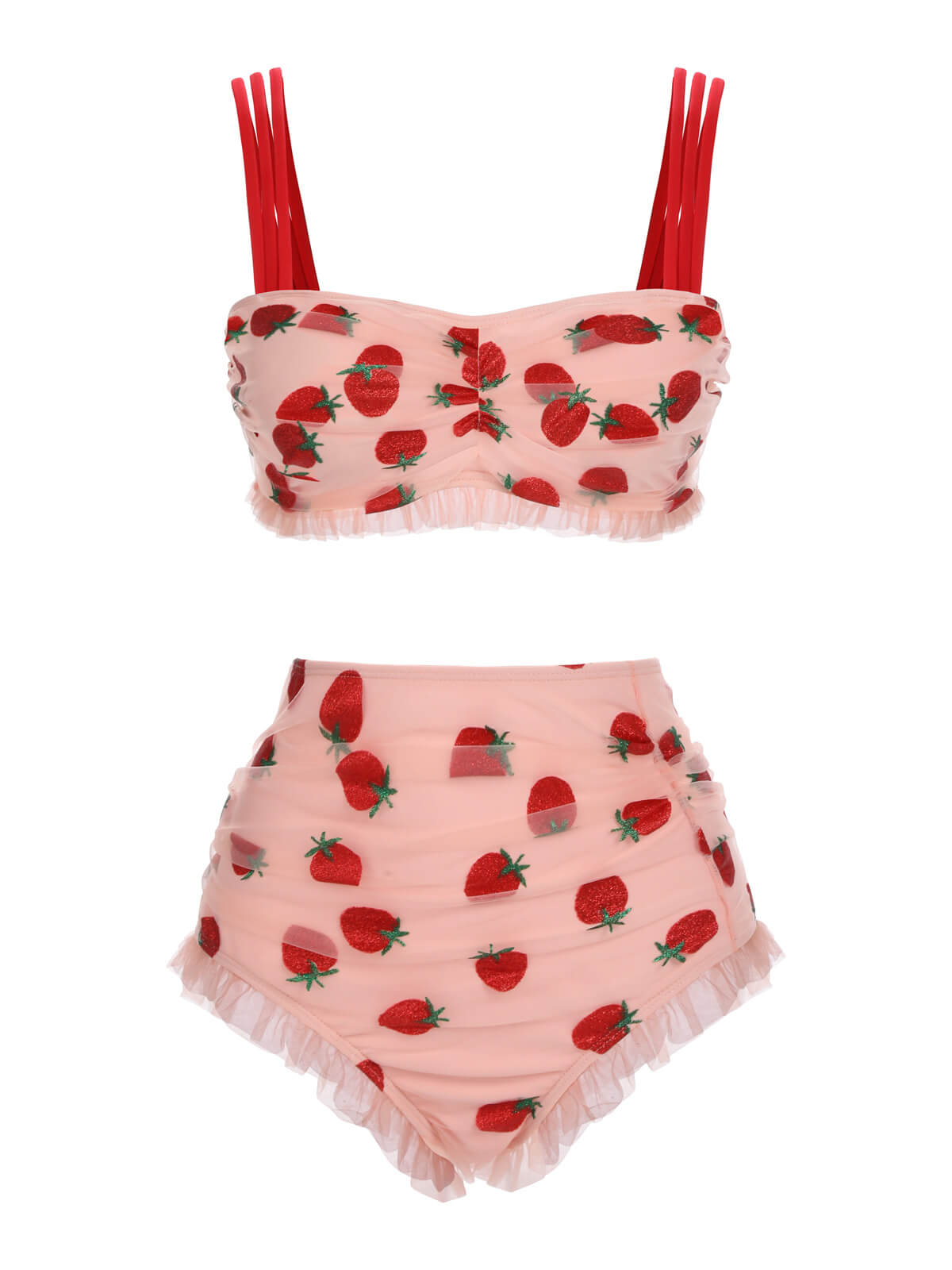 Ensemble Tankini Cami Fraise En Dentelle