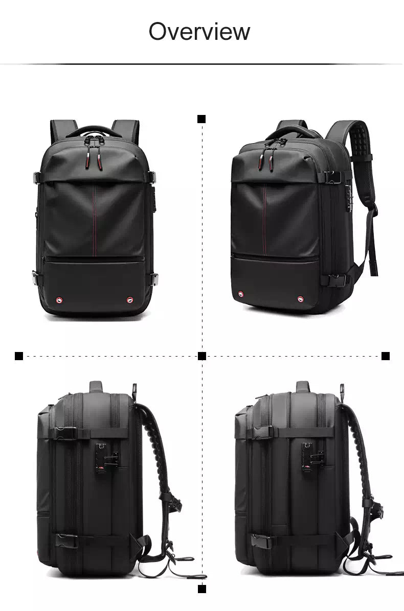 Large size travel backpack with expandable compartments