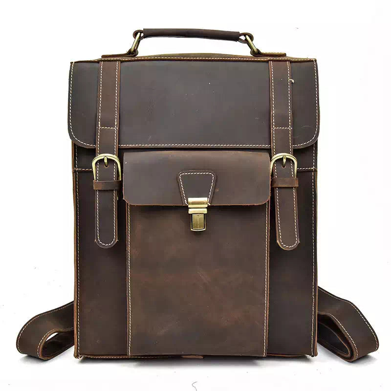 Leather Satchel Backpack- Dark Brown Color