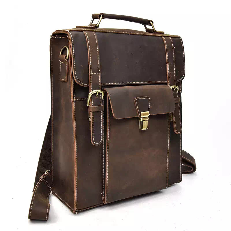 Leather Satchel Backpack- Dark Brown Color