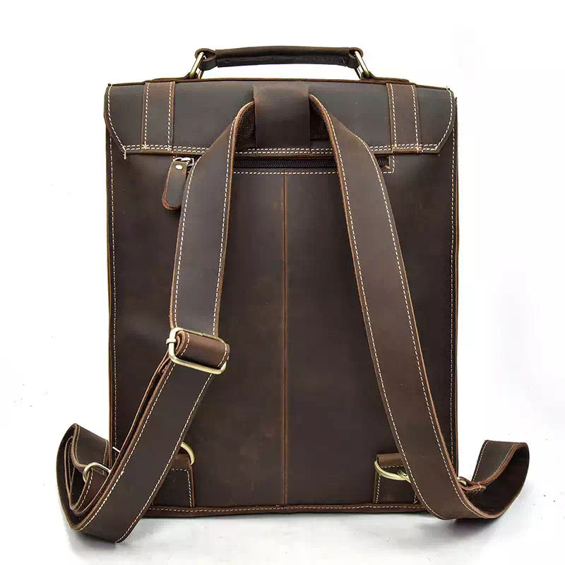 Leather Satchel Backpack- Dark Brown Color