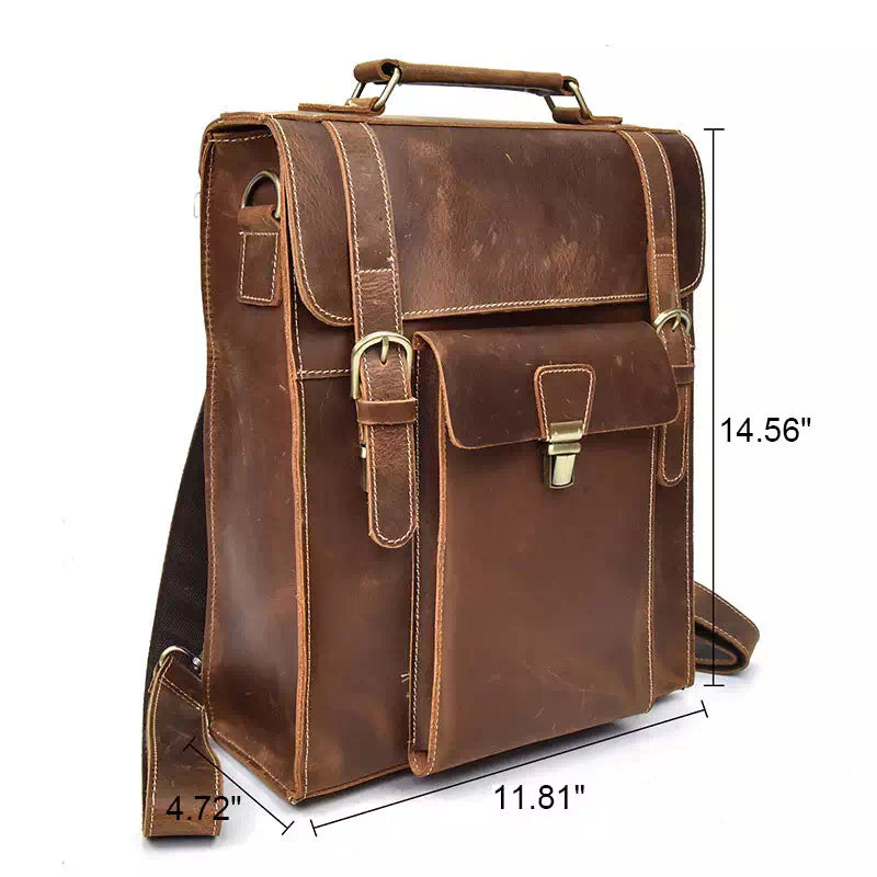 Leather Satchel Backpack- Brown Color