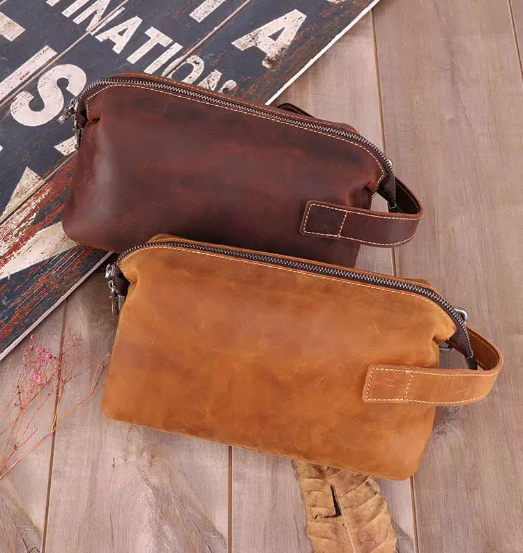 Trousse de toilette en cuir Crazy Horse haut de gamme