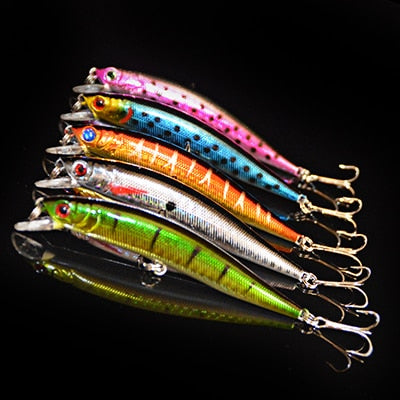 5PC Minnow Wobblers Lure 3D Eyes Hard Plastic Lures Crankbait