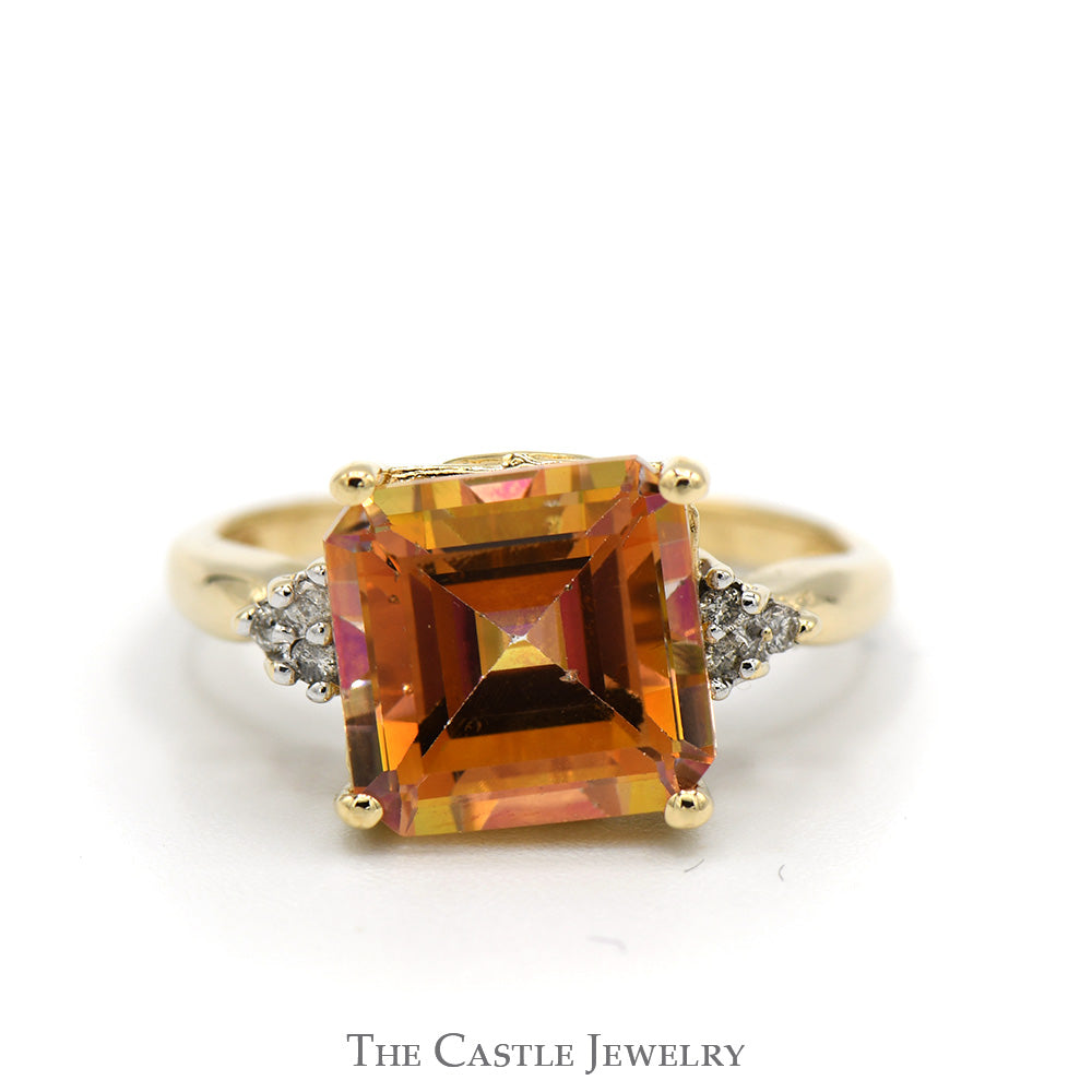 Square Shaped Pink & Yellow Mystic Topaz with Diamond Accents in 14k Yellow Gold