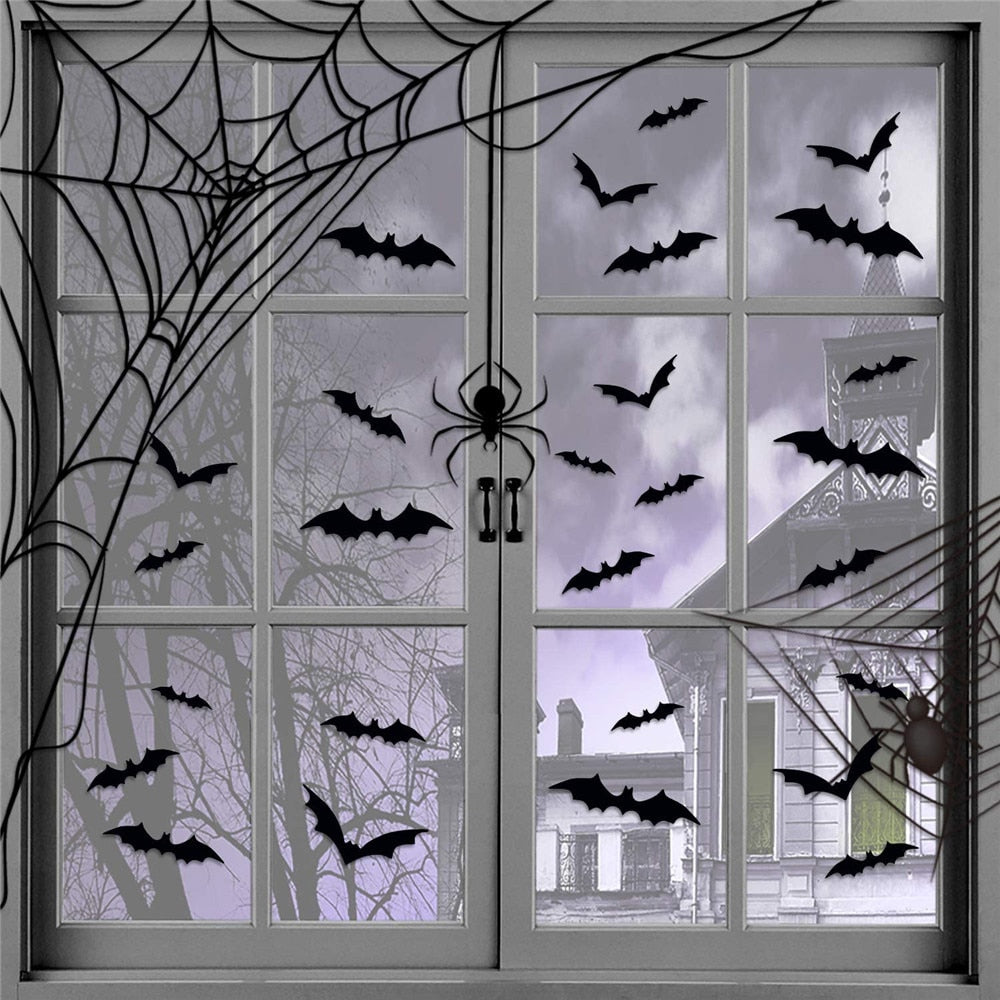 BETTER BOO 24/48pcs Halloween Decoration 3D Black PVC Bat Wall Stickers